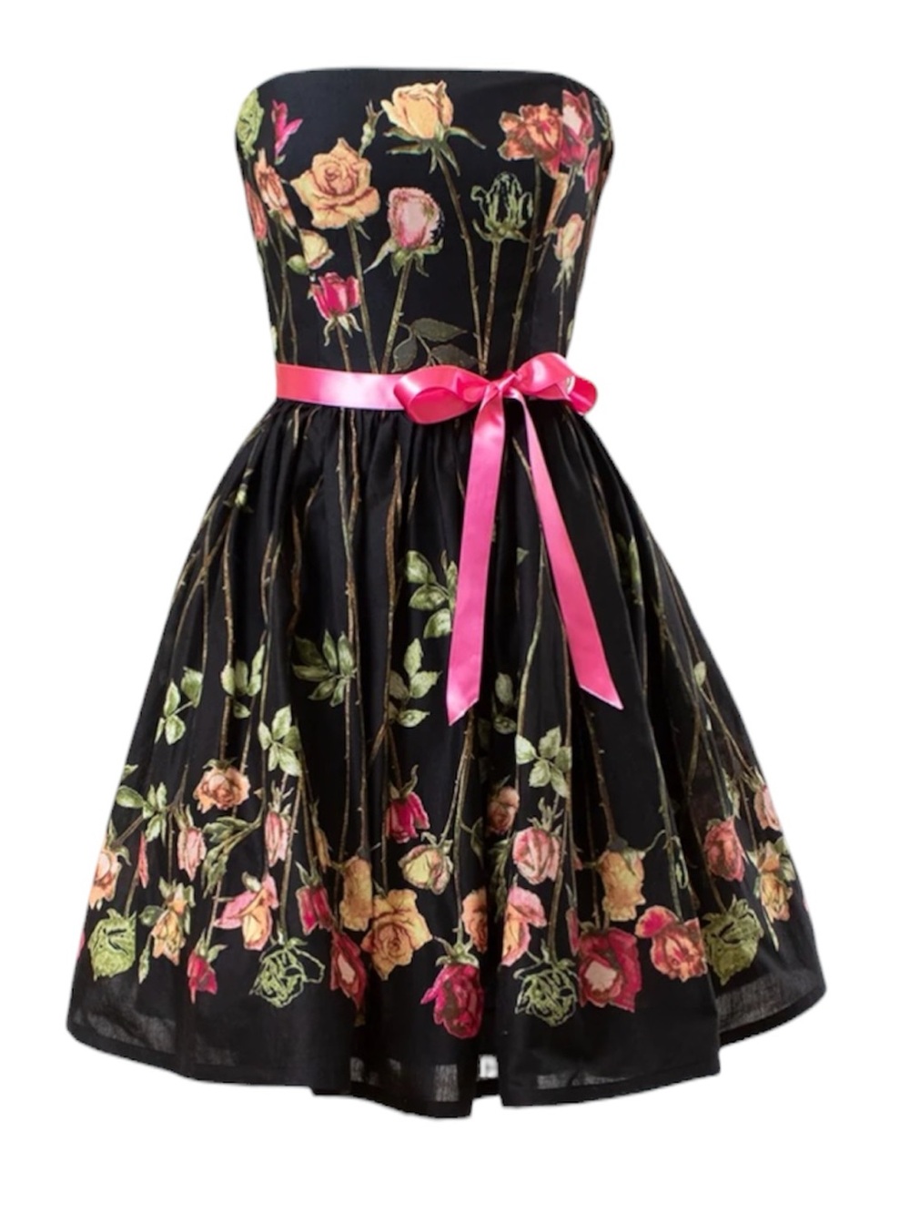Betsy Johnson y2k babydoll floral mini dress 6 black pink flowers 100% cotton